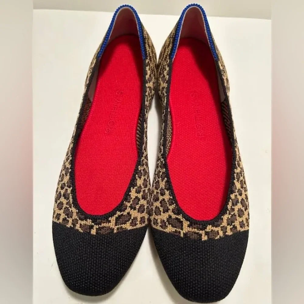 Rothy's The Square Little cat‎ Flat Shoe Leopard Print Flats size 9